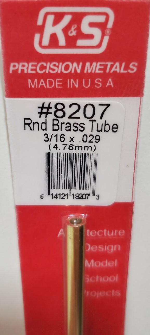 K&S Engineering 8207 All Scale - 3/16 inch OD Round Brass Tube - 0.029inch Thick x 12inch Long