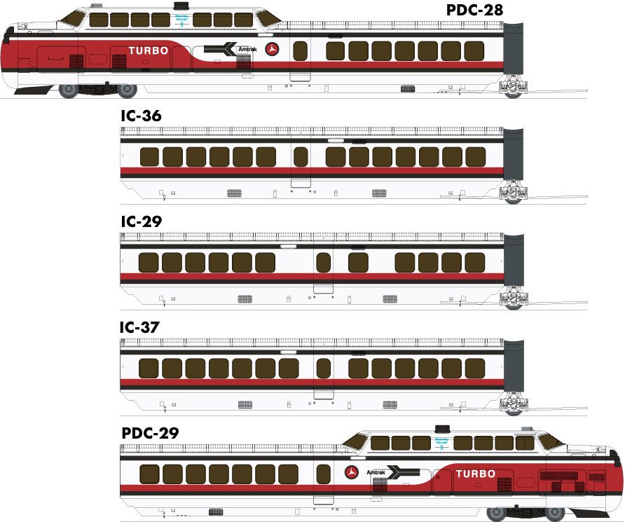 Rapido Trains 203503 - HO UAC TurboTrain (DC/DCC/Sound): Early Amtrak - 5 Car Set