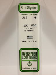 Evergreen Scale Models 213 - OD White Polystyrene Rod .10In x 14In (5 pcs pkg)
