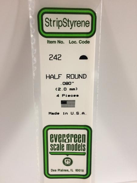 Evergreen Scale Models 242 - Opaque White Polystyrene Half Round .08In x 14In (4 pcs pkg)