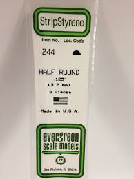 Evergreen Scale Models 244 - Opaque White Polystyrene Half Round .125In x 14In (3 pcs pkg)