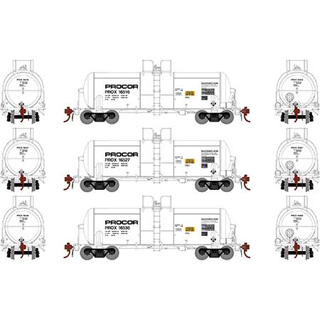 Athearn Genesis G25762 - HO 13,600 Gallon Acid Tank Car - Procor/White (PROX) (3pkg)
