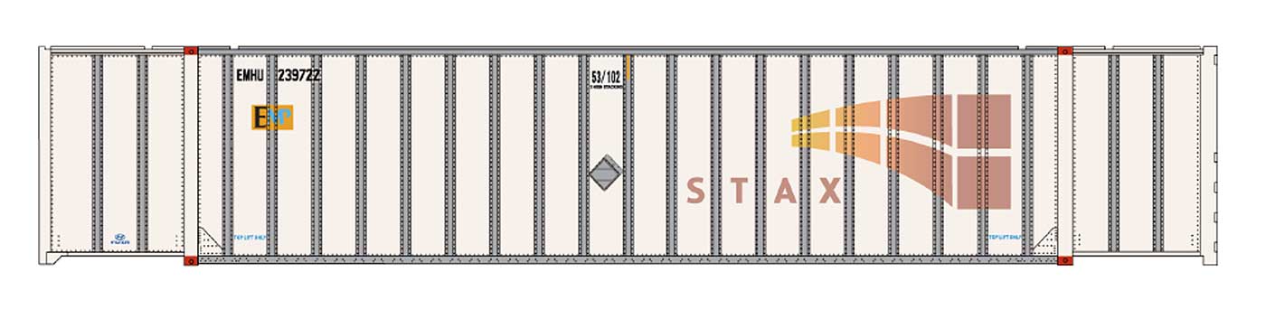 Intermountain Railway 30626 HO Scale 53 Hyundai Hi-Cube Container 2-Pack - EMP ex-STAX No Patches - EMHU 239939/240004