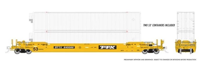 Rapido 401061-3 - HO 53Ft Gunderson Husky-Stack Well Car & Containers - TTX (As Delivered) #645472