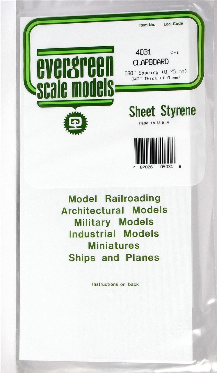 Evergreen Scale Models 4031 0.30in Opaque White Polystyrene Clapboard Siding (1sheet)