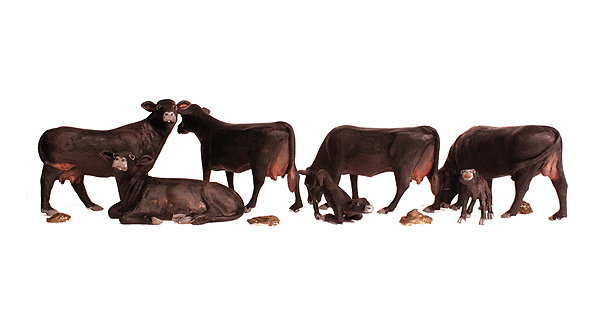 Woodland Scenics 1955 - HO Scenic Accents(R) - Animal Figurines - Black Angus Cows (6/pkg)