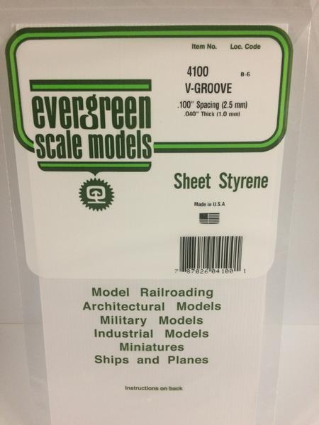 Evergreen Scale Models 4100 .100in Opaque White Polystyrene V Groove Siding (1sheet)