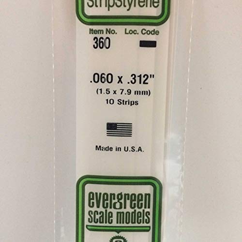 Evergreen 360 - Opaque White Styrene Strips - .060 Inch Thick, 24 Inches Long - .312 Inch Wide (10pk)