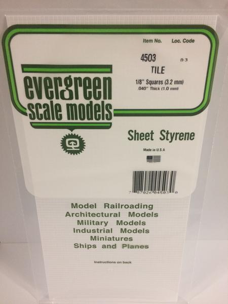 Evergreen Scale Models 4503 - 1/8in x 1/8in Opaque White Polystyrene Square Tile (1sheet)