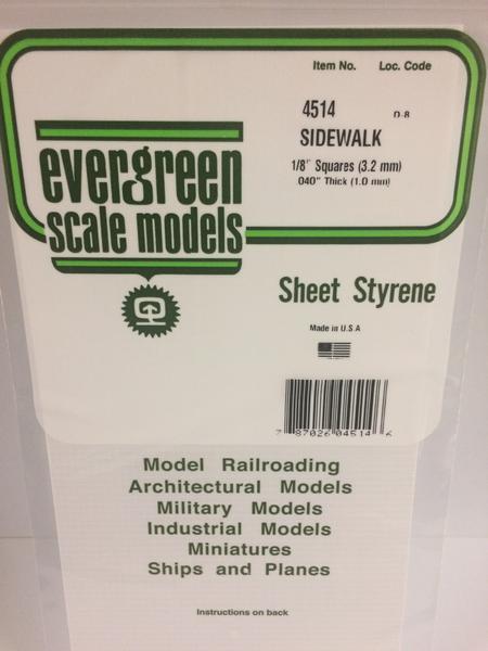 Evergreen Scale Models 4514 - 1/8in x 1/8in Opaque White Polystyrene Sidewalk (1 Sheet)
