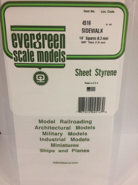 Evergreen Scale Models 4516 - 1/4in x 1/4in Opaque White Polystyrene Sidewalk (1 Sheet)