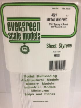 Evergreen Scale Models 4521 - .040in x .1875in Opaque White Polystyrene Standing Seam Roofing (1 Sheet)