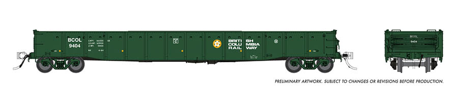 Rapido Trains 50047 - HO 52Ft 6In Mill Gondola: BC Rail - Dogwood Scheme 6(pkg) 