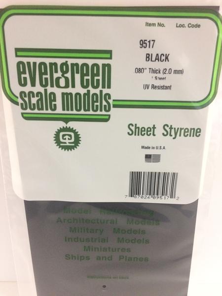 Evergreen Scale Models 9517 - Plain Opaque Black Polystyrene Sheet .080In x 6In x 12In (1 pc pkg)