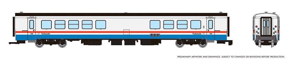 Rapido 525106 - N Scale RTL Turboliner Coach/ Snack Bar - Amtrak (Phase III Late) #186