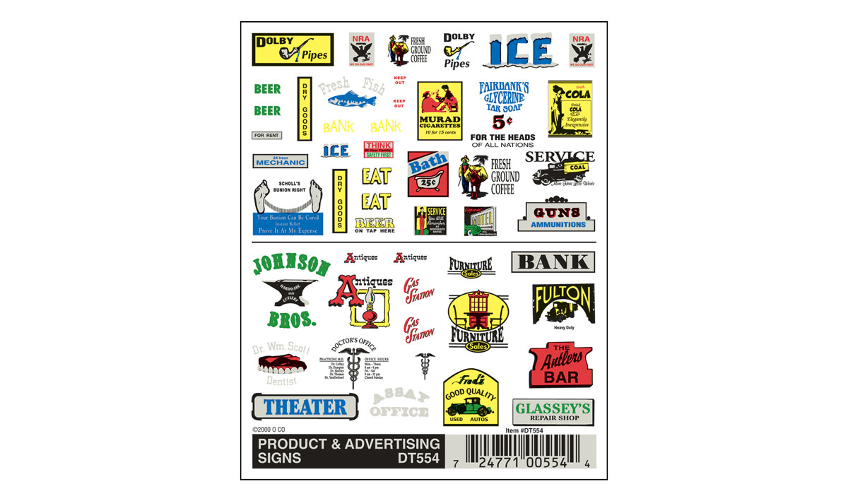 Woodland Scenics 554 HO Scale - Dry Transfer Signs - Product & Advertising Signs