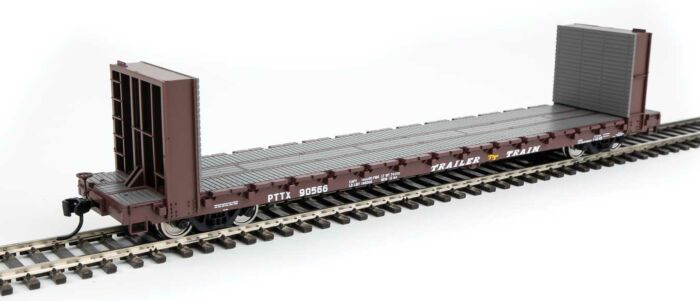 Walthers Mainline 5873 - HO RTR 60Ft Pullman-Standard Bulkhead Flatcar (48Ft IL) - Trailer Train (brown) #90566
