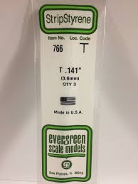 Evergreen Scale Models 766 - Opaque White Polystyrene T Shape .141In x 14In (3 pcs pkg)
