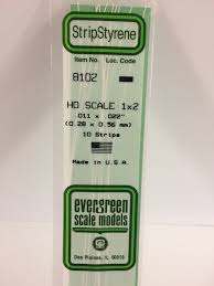 Evergreen Scale Models 8102 - Opaque White Polystyrene HO Scale Strips (1x2) .011In x .022In x 14In (10 pcs pkg)