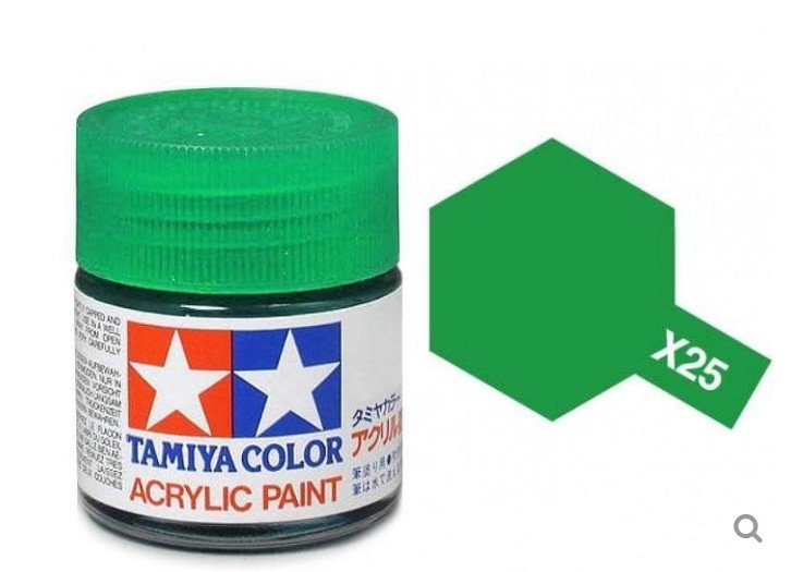 Tamiya Paints 81025 - X-25 Acrylic Glossy Colors - Clear Green - 3/4oz (23mL) Bottle