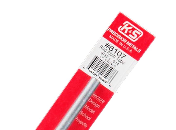 K&S Engineering 8107 All Scale - 9/32 inch OD Round Aluminum Tube 0.014inch Thick x 12inch Long