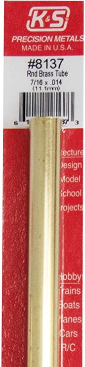 K&S Engineering 8137 All Scale - 7/16 inch OD Round Brass Tube 0.014inch Thick x 12inch Long