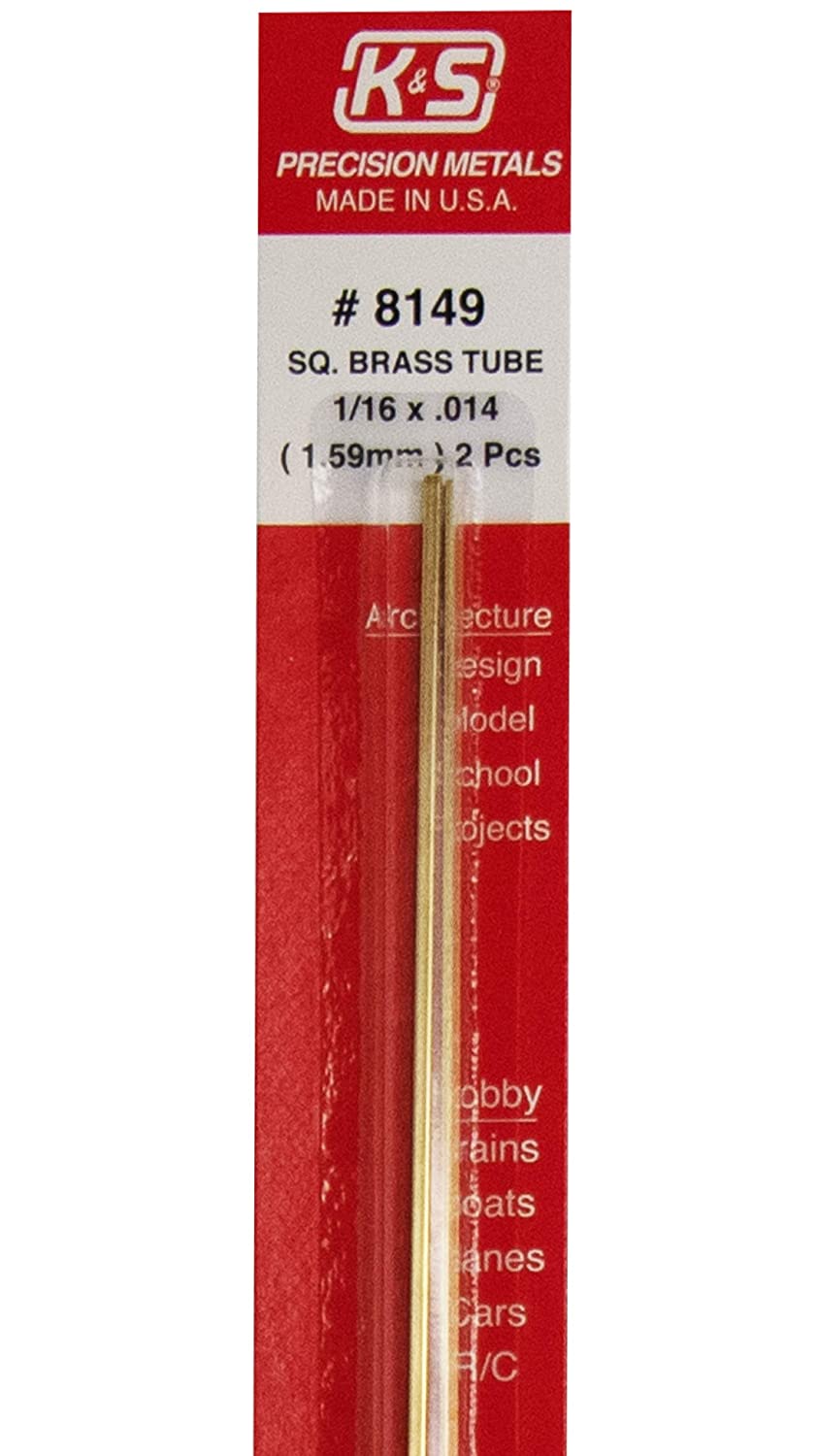 K&S Engineering 8149 All Scale - 1/16 inch OD Square Brass Tube 0.014inch Thick x 12inch Long (2 pkg)