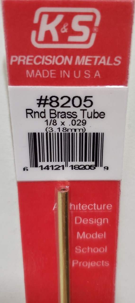 K&S Engineering 8205 All Scale - 1/8 inch OD Round Brass Tube - 0.029inch Thick x 12inch Long