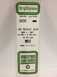Evergreen Scale Models 8208 - Opaque White Polystyrene HO Scale Strips (2x8) .022In x .090In x 14In (10 pcs pkg)