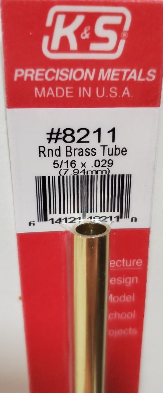 K&S Engineering 8211 All Scale - 5/16 inch OD Round Brass Tube - 0.029inch Thick x 12inch Long