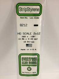 Evergreen Scale Models 8212 - Opaque White Polystyrene HO Scale Strips (2x12) .022In x .135In x 14In (10 pcs pkg)