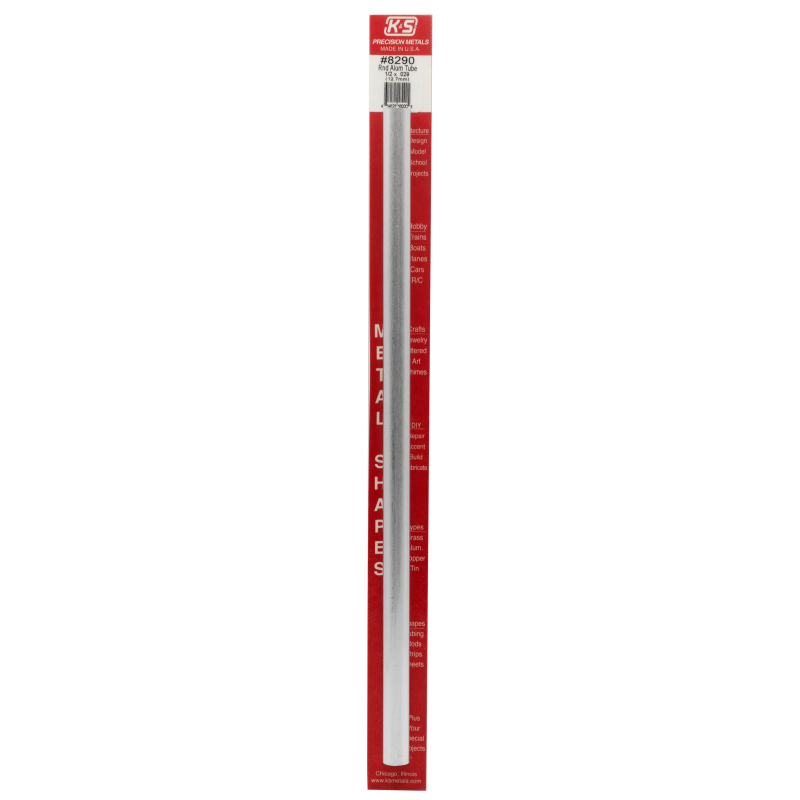 K&S Engineering 8290 All Scale - 1/2 inch OD Round Aluminum Tube - 0.029inch Thick x 12inch Long
