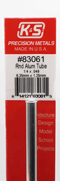 K&S Engineering 83061 All Scale - 1/4 inch OD Round Aluminum Tube - 0.049inch Thick x 12inch Long