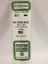 Evergreen Scale Models 8612 - Opaque White Polystyrene HO Scale Strips (6x12) .066In x .135In x 14In (10 pcs pkg)