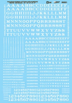 Microscale 90001 - HO Alphabets - Railroad Roman White (formerly 87-69-1) - Waterslide Decals