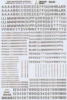 Microscale 90252 - HO Alphabet & Number - Stencil Gothic Railroad - Black - Waterslide Decals