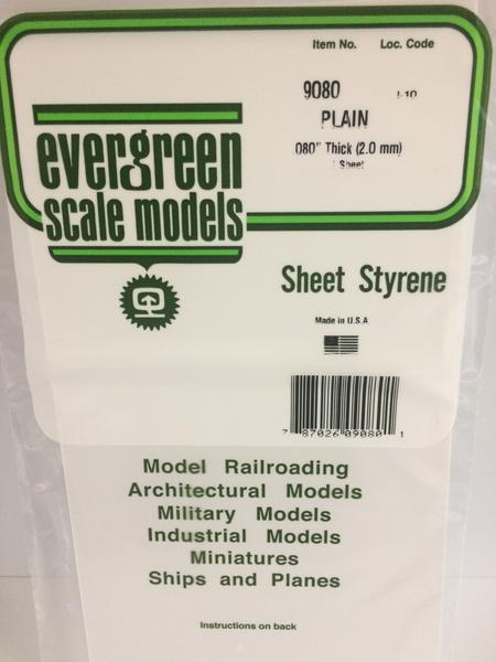 Evergreen Scale Models 9080 - .080in Plain Opaque White Polystyrene Sheet (1 Sheet)