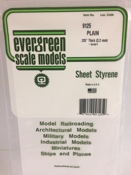 Evergreen Scale Models 9125 - .125in Plain Opaque White Polystyrene Sheet (1 Sheet)