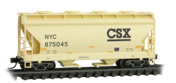 Micro Trains 09200522 - N Scale ACF 39Ft 2-Bay CF Covered Hopper - Round Hatches - CSX NYC (Tan) #875045
