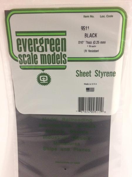 Evergreen Scale Models 9511 - Plain Opaque Black Polystyrene Sheet .010In x 6In x 12In (4 pcs pkg)