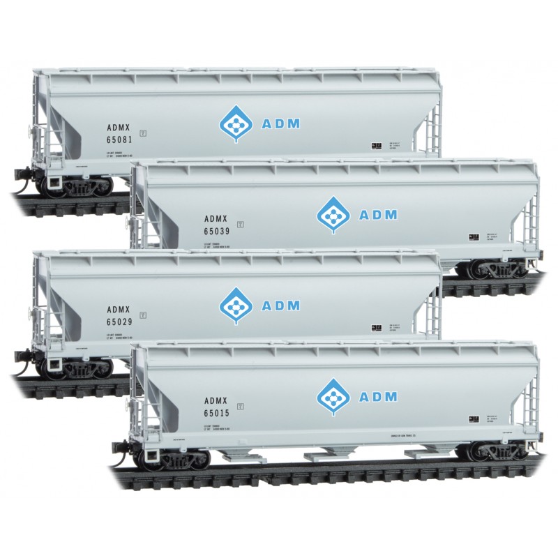 Micro Trains 99300186 - N Scale ACF 3-Bay CF Covered Hopper w/ Elongated Hatches - Archer-Daniels-Midland (4pkg)