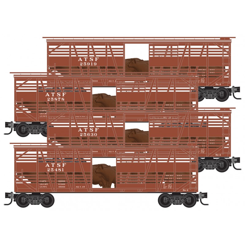 Micro-Trains N 99300188 40ft Despatch Stock Car With Cattle Load, Atchison Topeka And Santa Fe (4-Pack)