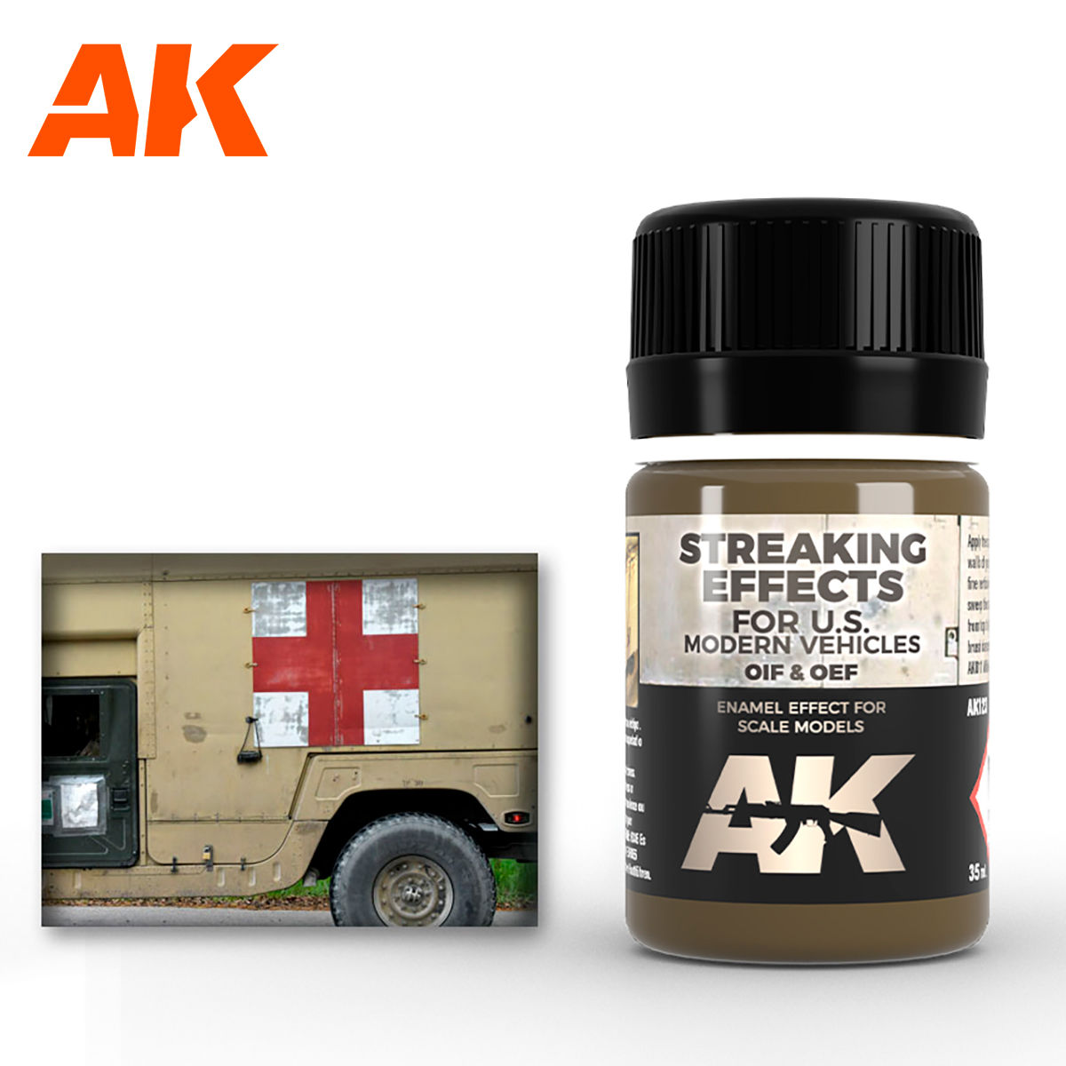 AK Interactive 123 - OIF and OEF US (Sand/Light Brown) Modern Vehicles Streaking Effects - Enamel Paint - 35ml