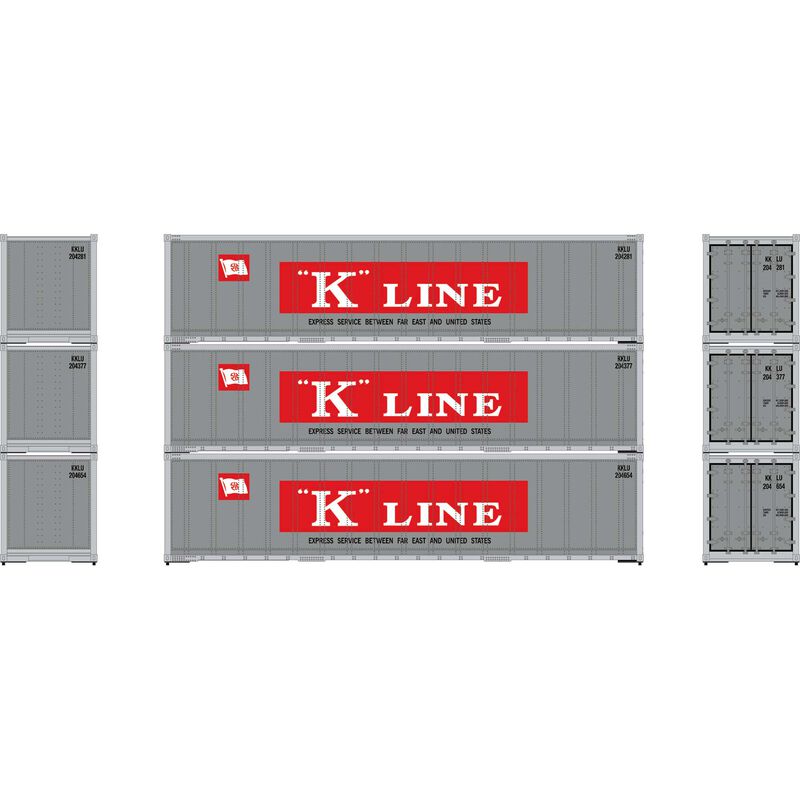 Athearn 63393 - HO 40Ft Smooth Side Containers - K-Line KKLU #1 (3pkg)