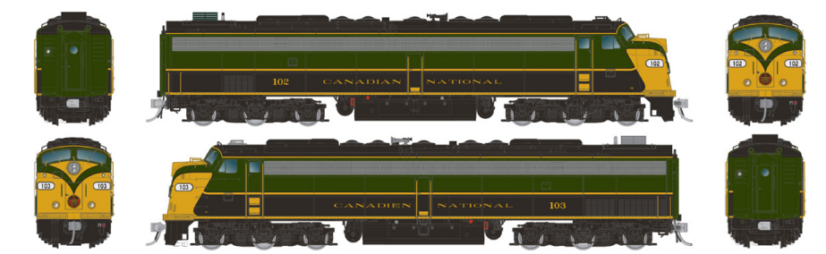 Rapido 28315 - HO HEP E8A + A Set - DC/ Silent - Canadian National (Executive - Green & Gold) #102/103