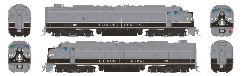 Rapido 28317 - HO HEP E8A + A Set - DC/ Silent - Illinois Central (Executive - Gray & Black) #100/101