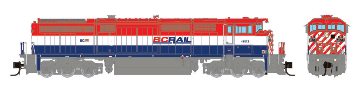 Rapido 540046 - N Scale Dash 8-40CM - DCC Ready - BC Rail: Red/White/Blue #4607