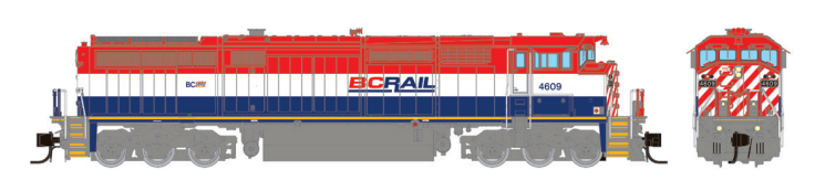 Rapido 540049 - N Scale Dash 8-40CM - DCC Ready - BC Rail: R/W/B w/Frame Stripe #4612
