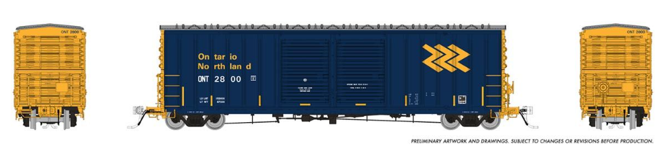 Rapido 170009 - HO 50Ft PCF B70 Boxcar - w/ ONT/ Youngstown Doors - Ontario Northland (4 pkg)