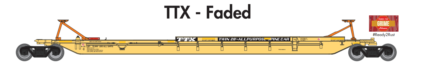 Athearn 64013 HO Scale - RTR 57Ft trinity 3-unit Spine Car - TTRX/Faded Logo #360881
